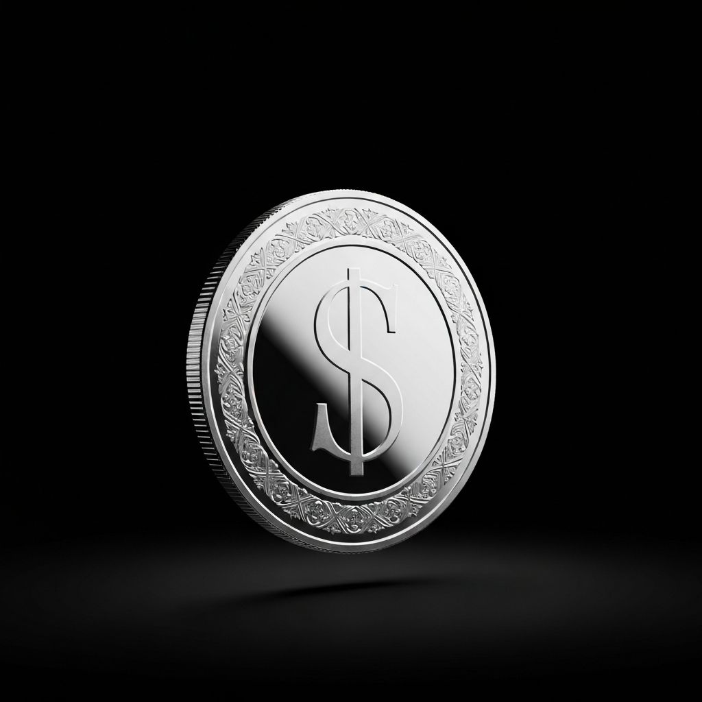 A polished silver coin with an ornate engraved S monogram